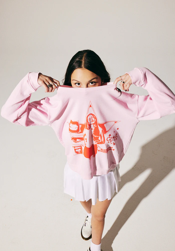 GUTS world tour crewneck pullover in pink by Olivia Rodrigo - Crewneck - shop now at Digster store